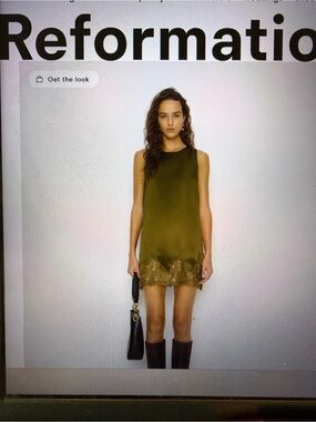 Reformation Olive Satin Mini Dress with Lace Hem